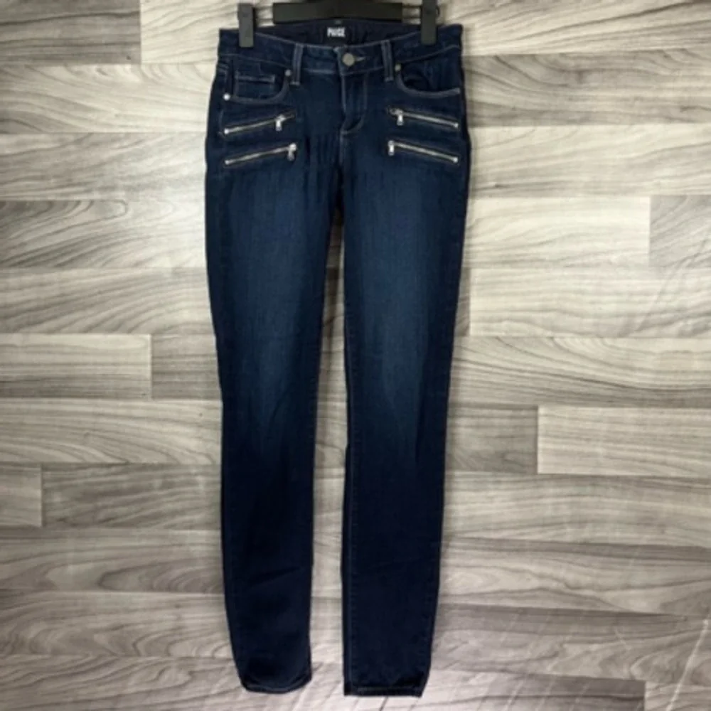 Paige Womens Slim‎ Skinny Jeans Blue Dark Wash Mid Rise Zip Pockets Denim 25